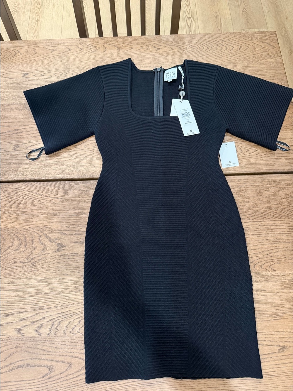 HERVE LEGER Black Textured Short-Sleeve Dress - Picture 1 of 2